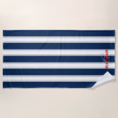 Cabana Stripe Monogram in Navy Blue Strandtuch (Vorderseite)