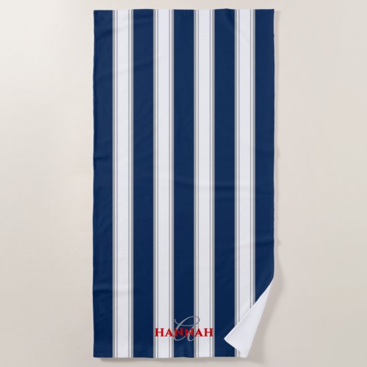 Cabana Stripe Monogram in Navy Blue Strandtuch (Vorderseite)