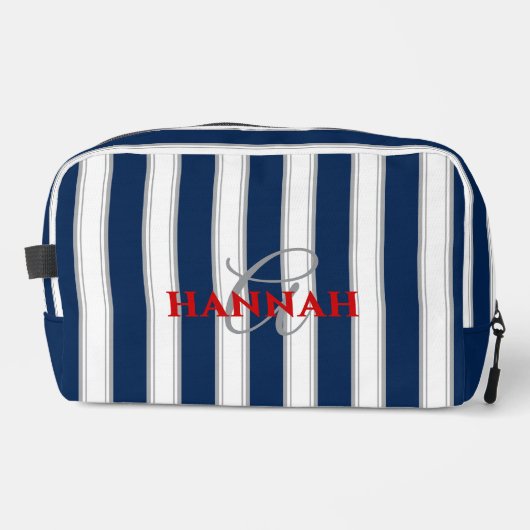 Cabana Stripe Monogram in Navy Blue Waschbeutel (Vorderseite)