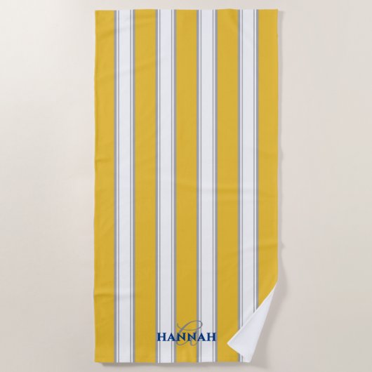 Cabana Stripe Monogramm in Gelb Strandtuch (Vorderseite)