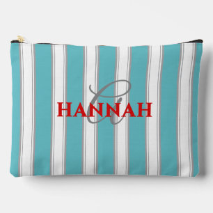Cabana Stripe Monogramm in Türkis Blau Zubehörtasche