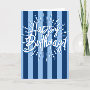 Cabana Stripes "Happy Birthday" Burst in Blue Karte