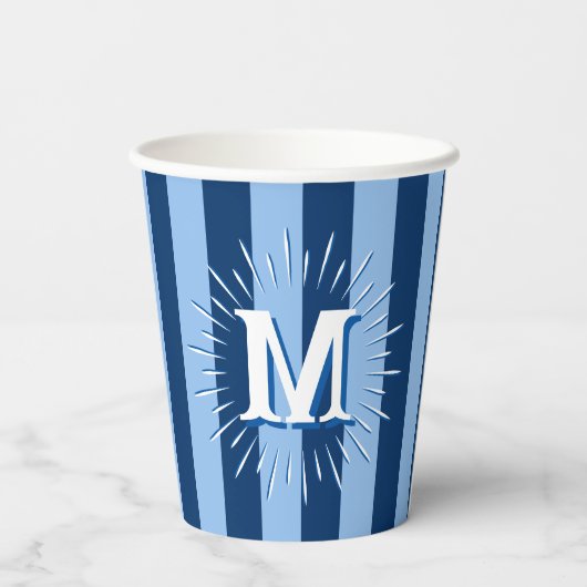 Cabana Stripes in Blue Personalized Pappbecher (Rückseite)