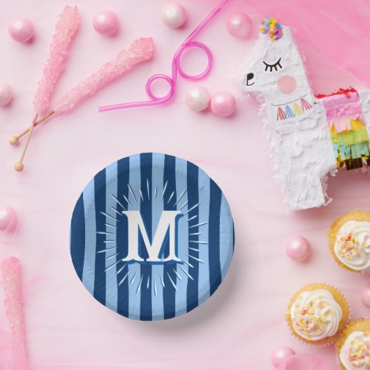 Cabana Stripes in Blue Personalized Pappteller (Party)
