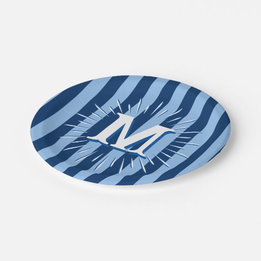 Cabana Stripes in Blue Personalized Pappteller (Schrägansicht)