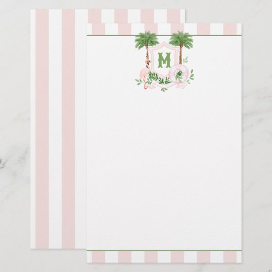 Cabana Stripes Palm Beach Monogram Crest Briefpapier (Vorne/Hinten)