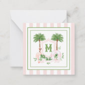 Cabana Stripes Palm Beach Monogram Crest Enclosure Mitteilungskarte (Vorderseite)