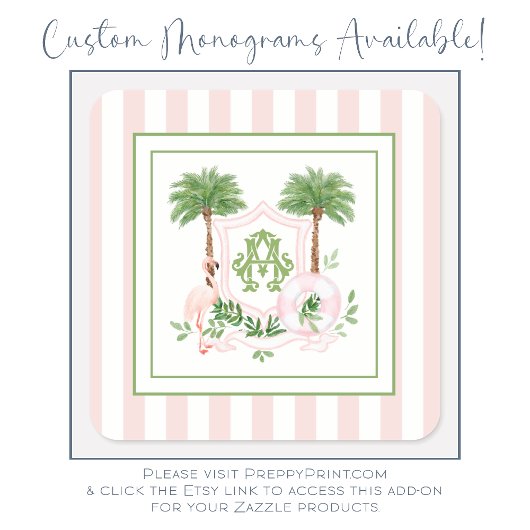 Cabana Stripes Palm Beach Monogram Crest Enclosure Mitteilungskarte