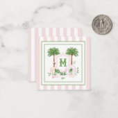 Cabana Stripes Palm Beach Monogram Crest Enclosure Mitteilungskarte (Vorderseite/Rückseite Beispiel)