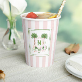 Cabana Stripes Palm Beach Monogram Crest Enclosure Pappbecher