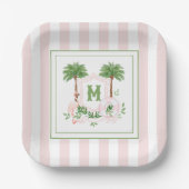 Cabana Stripes Palm Beach Monogram Crest Enclosure Pappteller (Vorderseite)