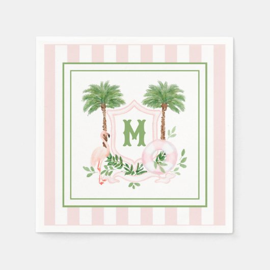 Cabana Stripes Palm Beach Monogram Crest Enclosure Serviette (Vorderseite)