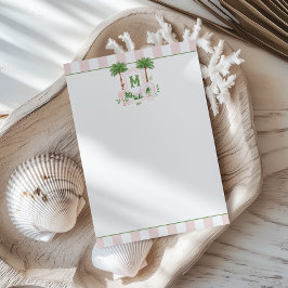 Cabana Stripes Palm Beach Monogram Crest Mitteilungskarte