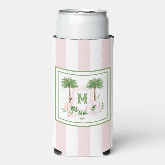 Cabana Stripes Palm Beach Monogram Crest Selters Dosenkühler (Seltzer Vorderseite)