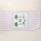 Cabana Stripes Palm Beach Monogram Crest Strandtuch (Vorderseite)