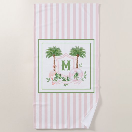 Cabana Stripes Palm Beach Monogram Crest Strandtuch (Vorderseite)