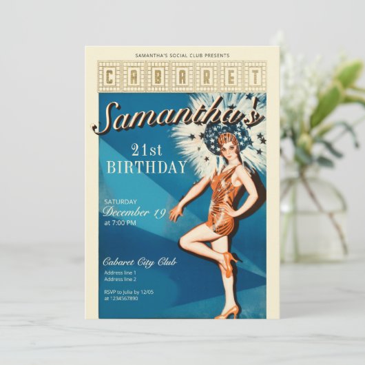 Cabaret Paris Parisian Glam Birthday Einladung (Stehend Vorderseite)