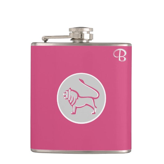 Cabaret Pink Mit Monogramm Flask - Zodiac - Leo Flachmann (Vorderseite)