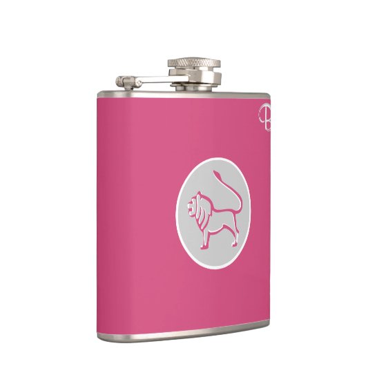 Cabaret Pink Mit Monogramm Flask - Zodiac - Leo Flachmann (Rechts)