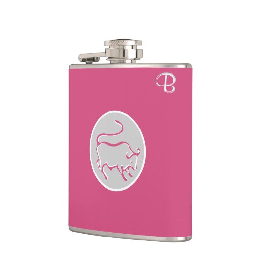 Cabaret Pink Mit Monogramm Flask - Zodiac - Taurus Flachmann (Links)