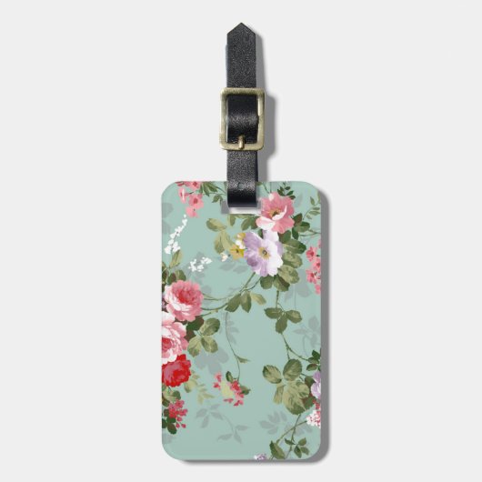 Cabbage-Rose in Blautönen Gepäckanhänger (Vorderseite vertikal)