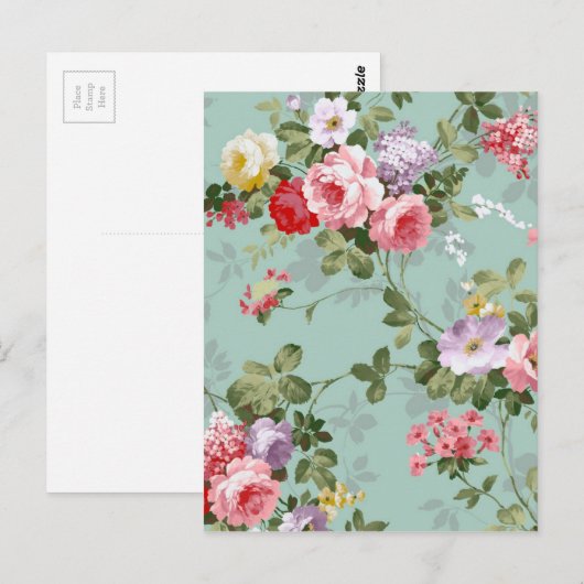 Cabbage-Rose in Blautönen Postkarte (Vorne/Hinten)