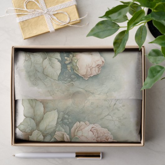 Cabbage-Rose mit grünen Highlights Seidenpapier (Geschenk)