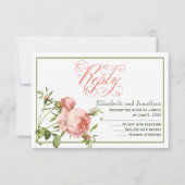 Cabbage-Rose-Script-Antwort-Karte RSVP Karte (Vorderseite)