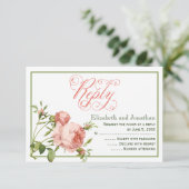 Cabbage-Rose-Script-Antwort-Karte RSVP Karte (Stehend Vorderseite)