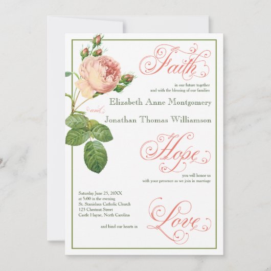Cabbage Rose Script Christlich Hochzeitseinladung Einladung (Vorderseite)
