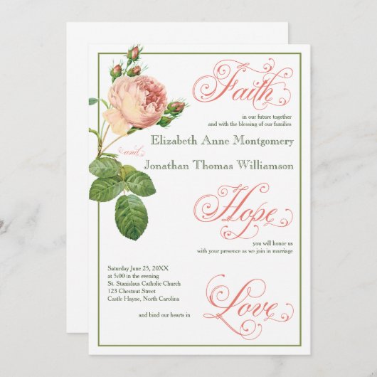 Cabbage Rose Script Christlich Hochzeitseinladung Einladung (Vorne/Hinten)