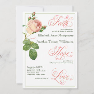 Cabbage Rose Script Christlich Hochzeitseinladung Einladung
