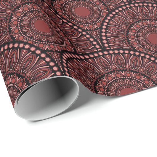 Cabernet Coral Whirl Dot Mandala Art Deco Geschenkpapier (Rolleneckpunkt)