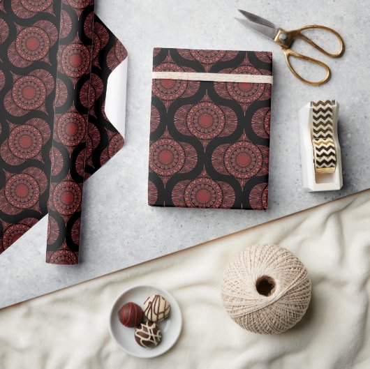 Cabernet Coral Whirl Dot Mandala Retro Ogee Geschenkpapier (Kunsthandwerk)