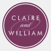 Cabernet Plum Personalisiert Wedding Runder Aufkleber (Vorderseite)