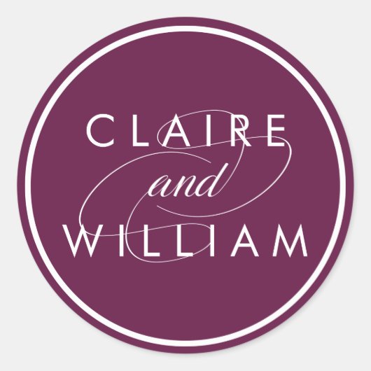 Cabernet Plum Personalisiert Wedding Runder Aufkleber (Vorderseite)