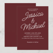 Cabernet Red Script Moderne stilvolle Einladung (Vorne/Hinten)