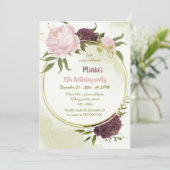 Cabernet rosa Blume grün Blätter Geburtstag Einladung (Stehend Vorderseite)