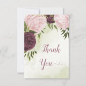 Cabernet Rosa Blume Grün Blätter Hochzeit Dankeskarte (Vorderseite)