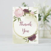 Cabernet Rosa Blume Grün Blätter Hochzeit Dankeskarte (Stehend Vorderseite)
