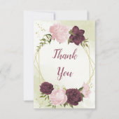 Cabernet Rosa Blume Grün Blätter Hochzeit Dankeskarte (Vorderseite)