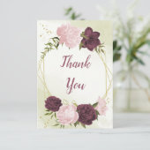 Cabernet Rosa Blume Grün Blätter Hochzeit Dankeskarte (Stehend Vorderseite)