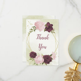 Cabernet Rosa Blume Grün Blätter Hochzeit Dankeskarte