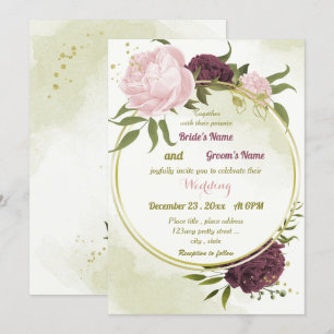 Cabernet Rosa Blume Grün Blätter Hochzeit Einladung