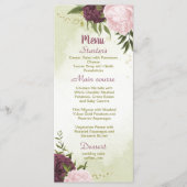 Cabernet Rosa Blume Grün Blätter Hochzeit Menükarte (Vorderseite)