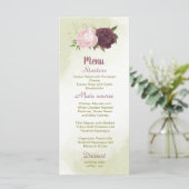 Cabernet Rosa Blume Grün Blätter Hochzeit Menükarte (Stehend Vorderseite)