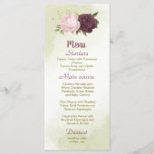 Cabernet Rosa Blume Grün Blätter Hochzeit Menükarte (Vorderseite)