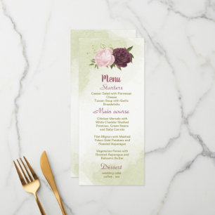 Cabernet Rosa Blume Grün Blätter Hochzeit Menükarte
