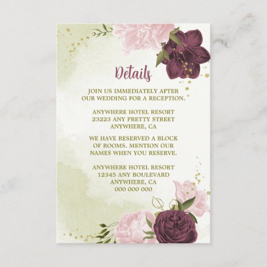 Cabernet rosa Blume grüne Blätter Begleitkarte (Vorderseite)