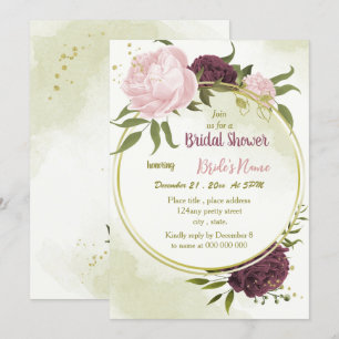 Cabernet rosa Blume grüne Blätter Brautparty Einladung